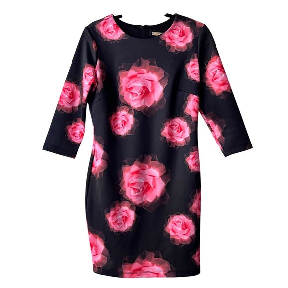 Alexia Admor Womens Rose Print 3/4‎ Sleeve Mini Dress Size M - Picture 3 of 8